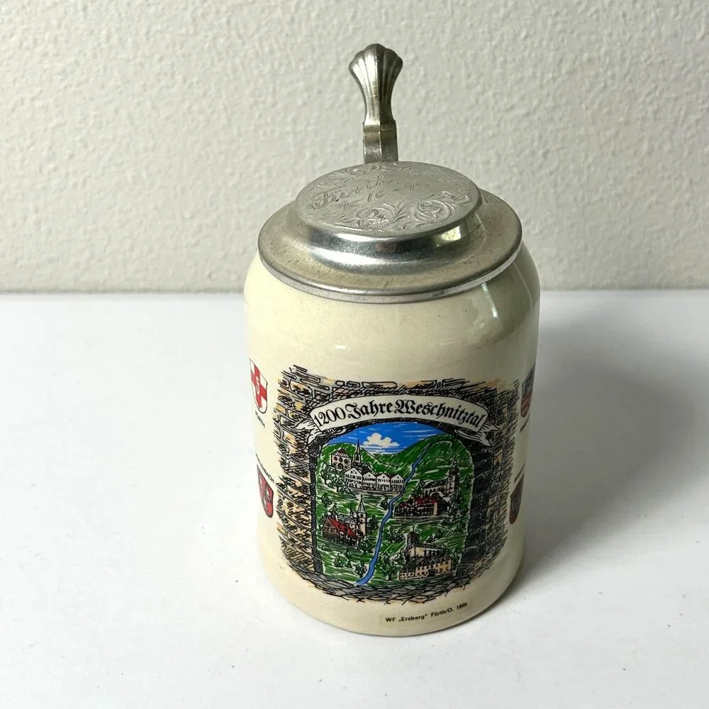 1200 Jahre Weschnitztal Beer Stein with Lid Erzberg Furth Germany Rimbach Crest